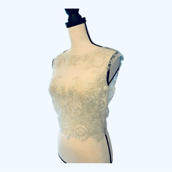 Elegant Cream Lace Wedding Dress Overlay Top with Button Up Back - Picture 1 of 13